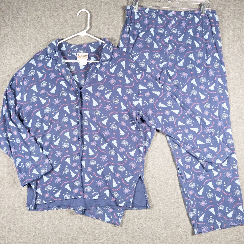 Vintage Walt Disney World Pajama Set Medium Blue Sorcerer Hat Cotton 2 Piece